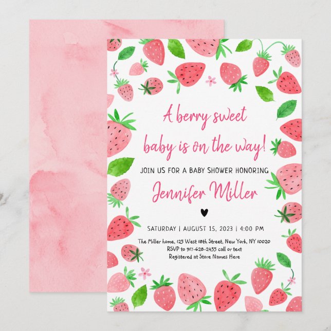 Strawberry Berry Sweet Baby Shower Invitation (Front/Back)
