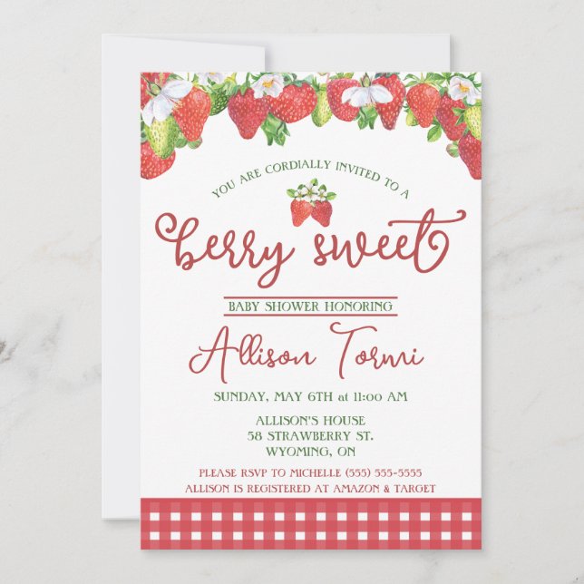 Strawberry, Berry Sweet Baby Shower Invitation (Front)