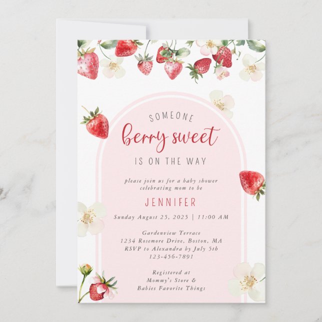Strawberry Berry Sweet Baby Shower Invitation (Front)