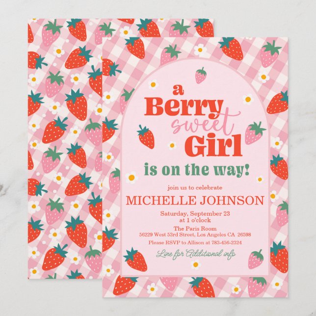 Strawberry Berry Sweet Baby Shower Invitation (Front/Back)