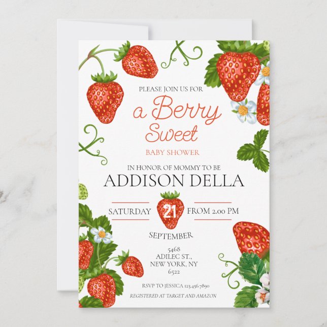 Strawberry Berry Sweet Baby Shower  Invitation (Front)