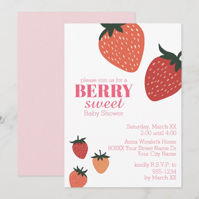 Strawberry Berry Sweet Baby Shower Invitation (Front/Back)