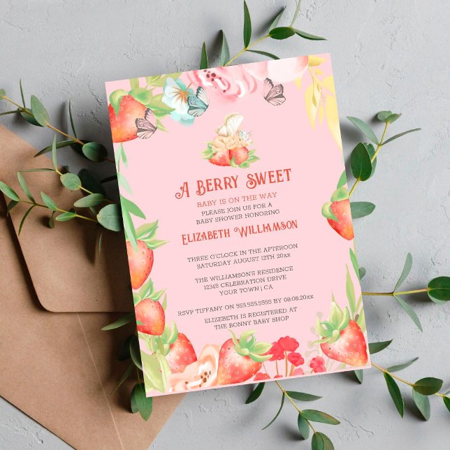 Strawberry Berry Sweet Baby Shower Invitation (Creator Uploaded)