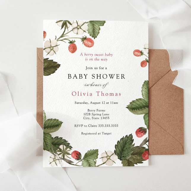 Strawberry Berry Sweet Baby Shower Invitation (Creator Uploaded)
