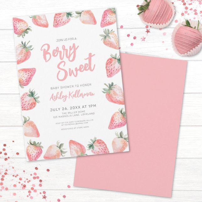 Strawberry Berry Sweet Baby Shower Invitation (Strawberry Berry Sweet Baby Shower Invitation)