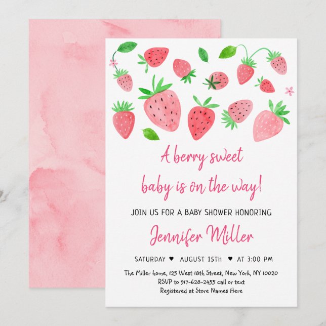 Strawberry Berry Sweet Baby Shower Invitation (Front/Back)