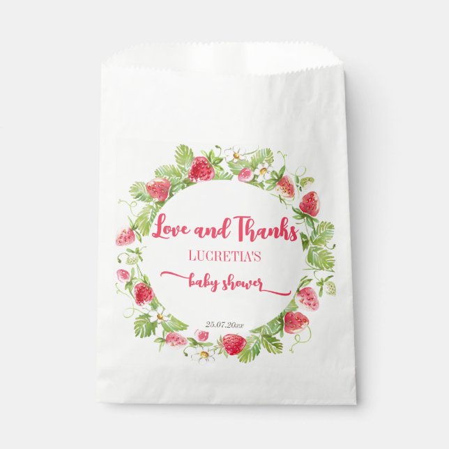 Strawberry berry sweet baby shower thank you favour bags (Front)