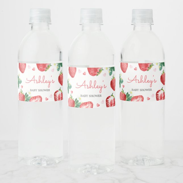 Strawberry Berry Sweet Baby Shower Water Bottle Label (Bottles)