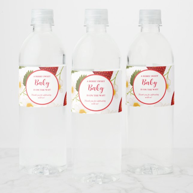 Strawberry Berry Sweet Baby shower  Water Bottle Label (Bottles)
