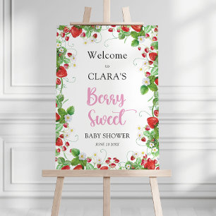 Strawberry Berry Sweet Baby Shower Welcome Poster