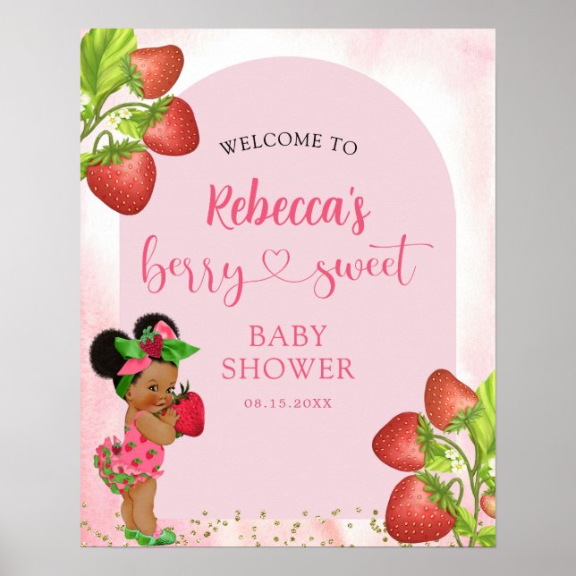 Strawberry Berry Sweet Baby Shower Welcome Poster (Front)