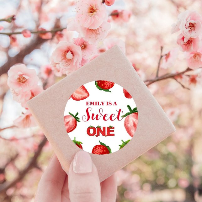 Strawberry Berry Sweet Birthday| Berry First  Classic Round Sticker (Creator Uploaded)