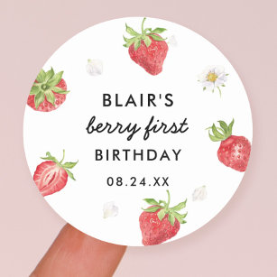 Strawberry Berry Sweet Birthday Favour Classic Round Sticker