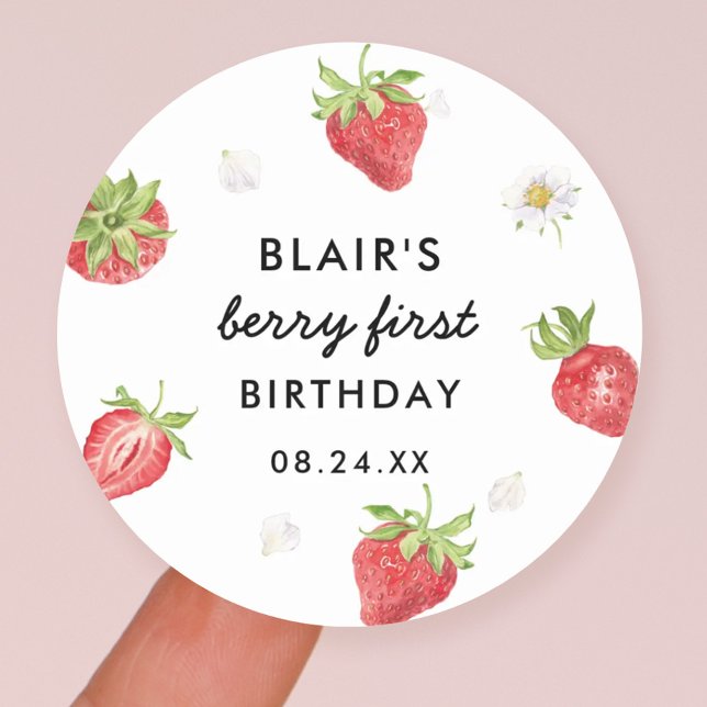 Strawberry Berry Sweet Birthday Favour Classic Round Sticker (Creator Uploaded)