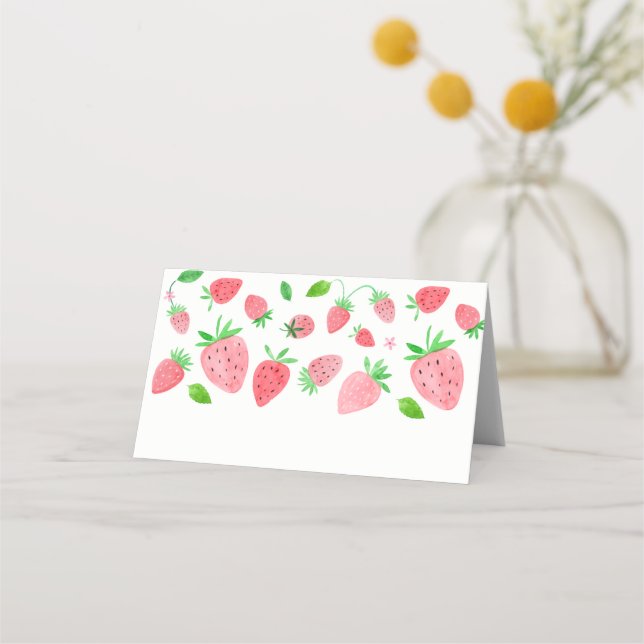 Strawberry Berry Sweet Birthday Food Labels Place Card (Front)