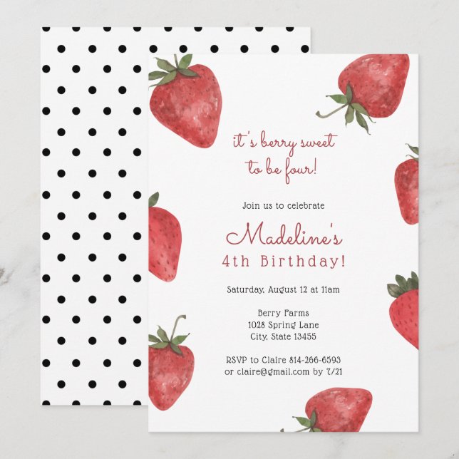 Strawberry Berry Sweet Birthday Invitation (Front/Back)