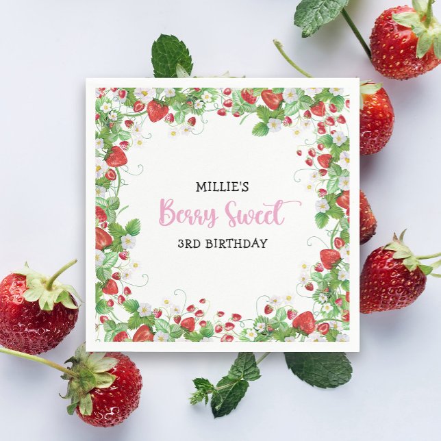 Strawberry Berry Sweet Birthday Napkin (Creator Uploaded)