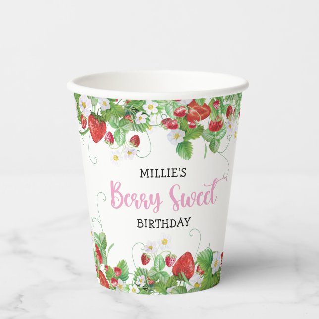 Strawberry Berry Sweet Birthday Paper Cups (Front)