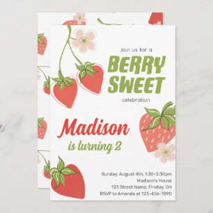 Strawberry Berry Sweet Birthday Party Any Age Invitation