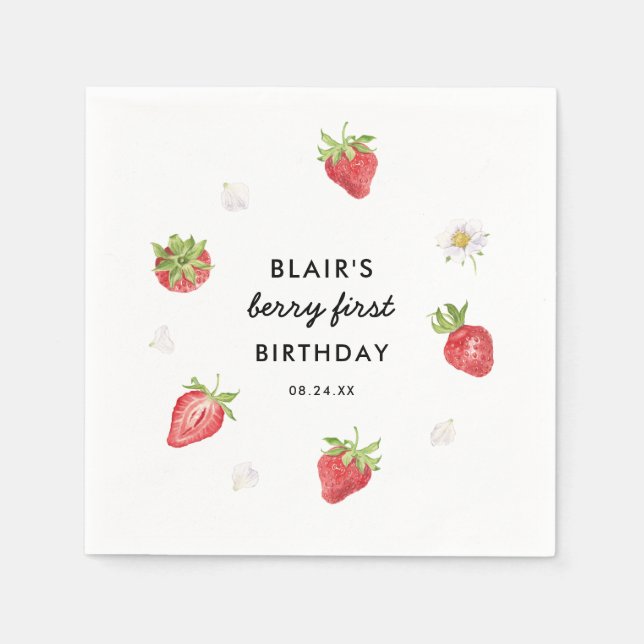 Strawberry Berry Sweet Birthday Party Napkin (Front)