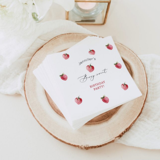 Strawberry berry sweet birthday party napkin (Creator Uploaded)