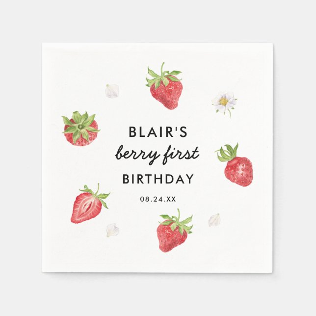 Strawberry Berry Sweet Birthday Party Napkin (Front)