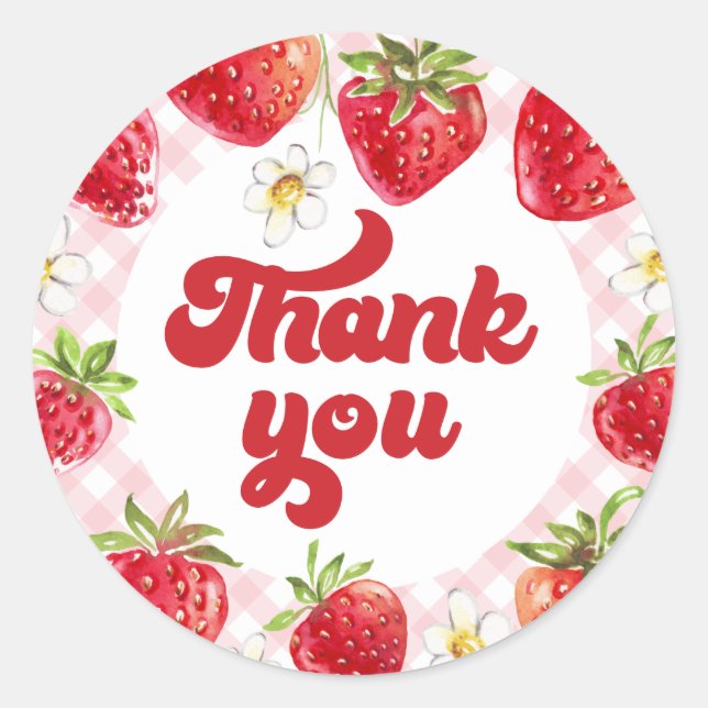 Strawberry Berry Sweet Birthday Thank You Classic Round Sticker (Front)