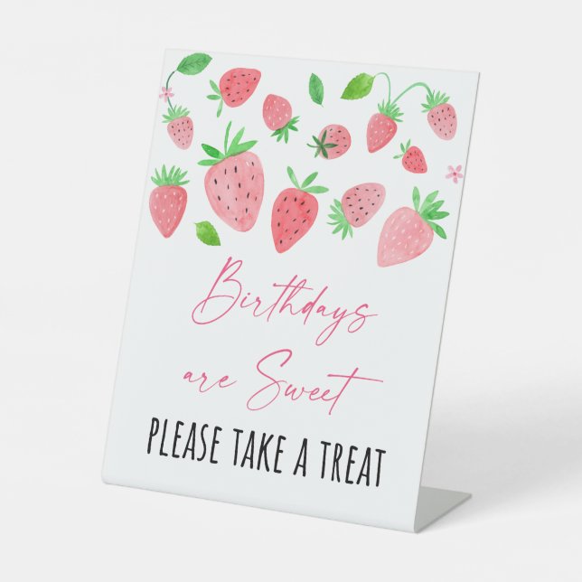 Strawberry Berry Sweet Birthday Treat Pedestal Sign (Front)