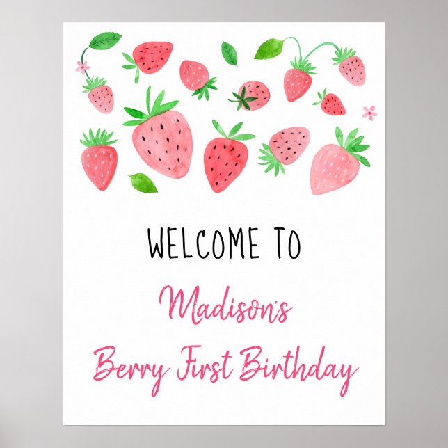 Strawberry Berry Sweet Birthday Welcome Poster (Front)
