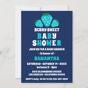 Strawberry Berry Sweet Blue Boy Baby Shower Invitation