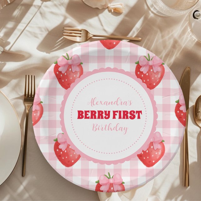 Strawberry Berry Sweet Boho 1st Birthday Paper Plate (Creator Uploaded)