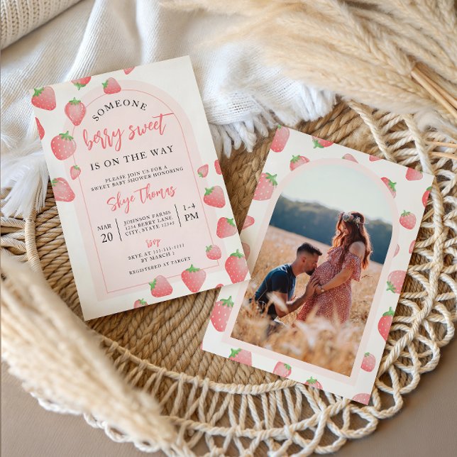Strawberry Berry Sweet Boho Baby Shower Invitation (Creator Uploaded)