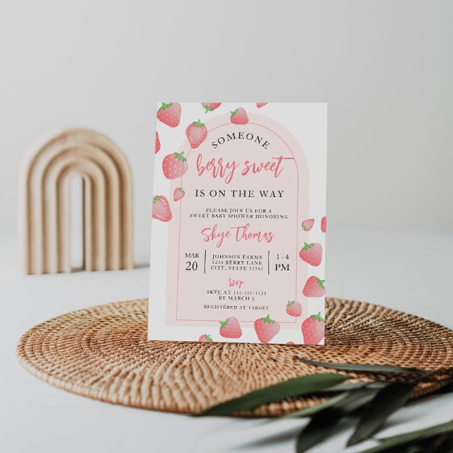 Strawberry Berry Sweet Boho Baby Shower Invitation (Creator Uploaded)