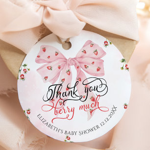 Strawberry Berry Sweet Bow Baby Shower Thank You Favour Tags