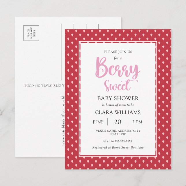 Strawberry Berry Sweet Budget Baby Shower Invitati Invitation Postcard (Front/Back)