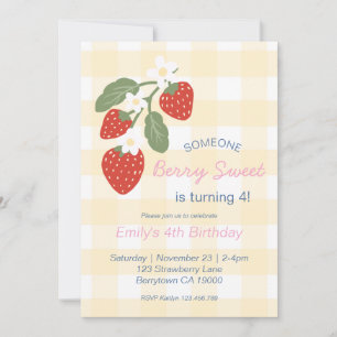 Strawberry Berry Sweet Country Spring Birthday  Invitation