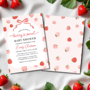 Strawberry Berry Sweet Croquette Bow Baby Shower Invitation