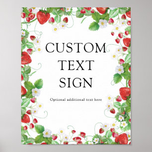 Strawberry Berry Sweet   Custom Text Baby Shower Poster