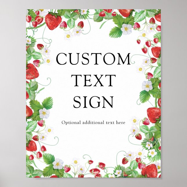 Strawberry Berry Sweet | Custom Text Baby Shower Poster (Front)