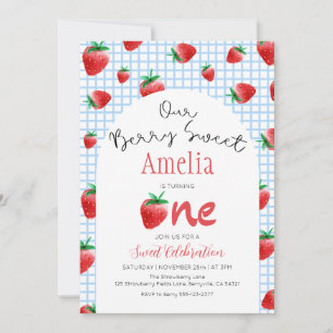 Strawberry Berry Sweet First Birthday Invitation