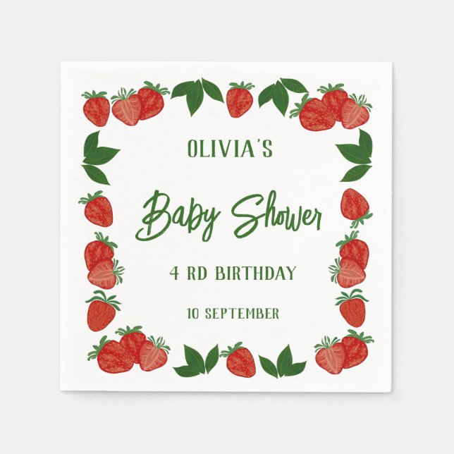 Strawberry Berry Sweet Fruit Fresh Baby Shower Napkin (Front)