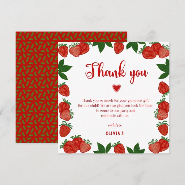 Strawberry Berry Sweet Fruit Fresh Thank you card (Front/Back)