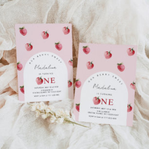 Strawberry Berry sweet girl first birthday Invitation