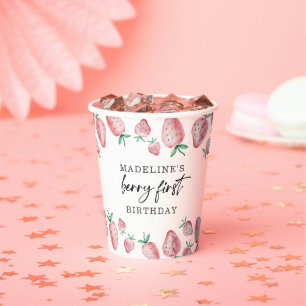 Strawberry Berry Sweet Girl First Birthday Paper C Cups