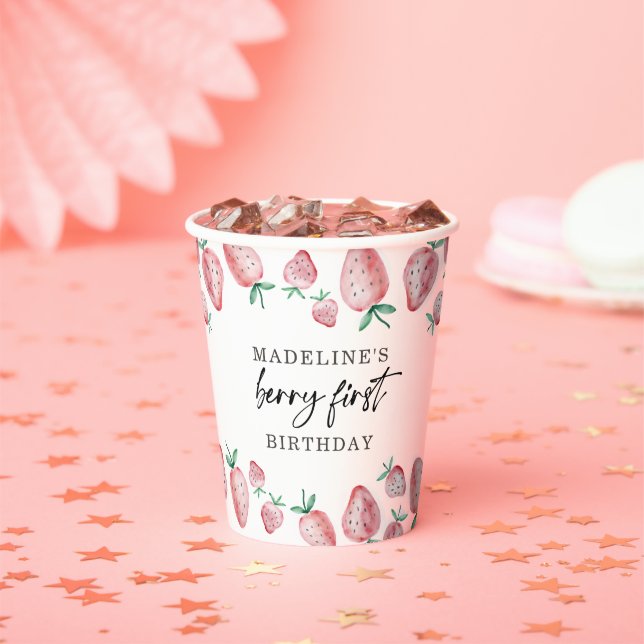 Strawberry Berry Sweet Girl First Birthday Paper C Paper Cups (Insitu)