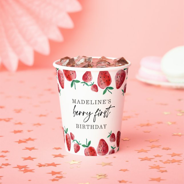 Strawberry Berry Sweet Girl First Birthday Paper Cups (Insitu)