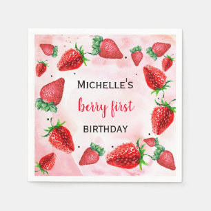 Strawberry Berry Sweet Girl's Birthday Napkin