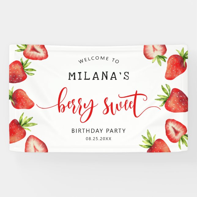 Strawberry Berry Sweet Girls Birthday Party  Banner (Horizontal)