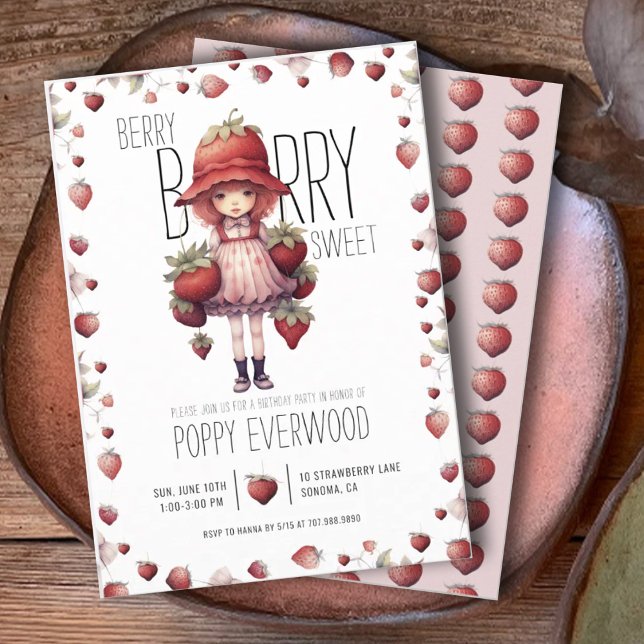 Strawberry Berry Sweet Girl's Birthday Party Invitation (Creator Uploaded)
