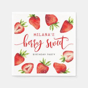 Strawberry Berry Sweet Girl's Birthday Party Napkin